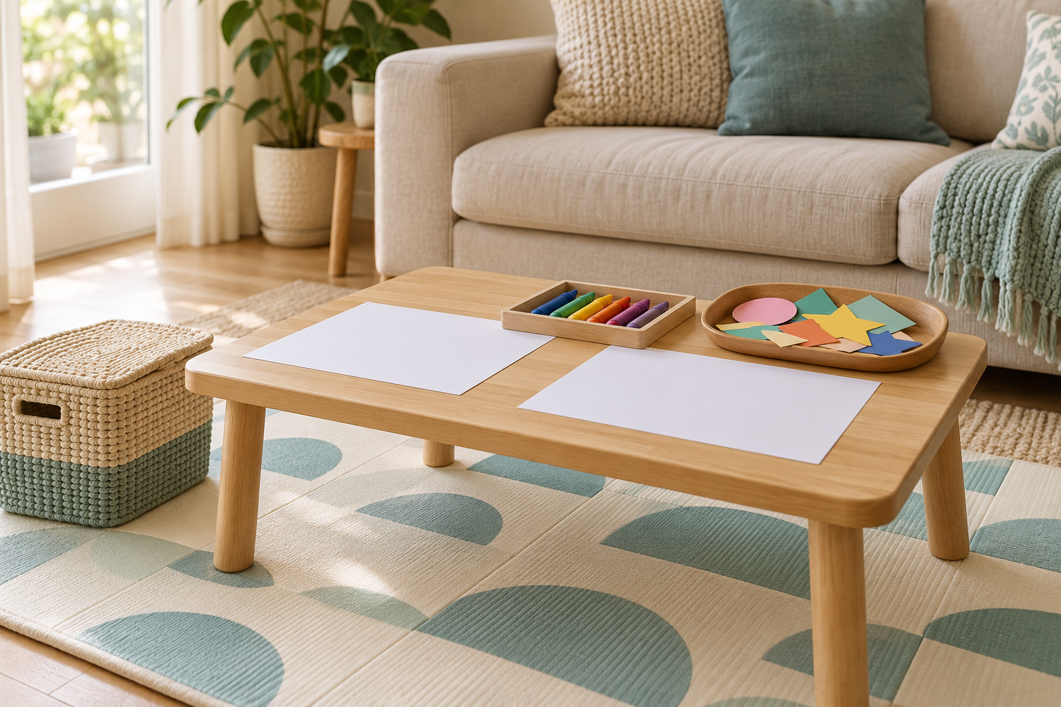 AI-generated example of a arts & crafts center in a small living room
